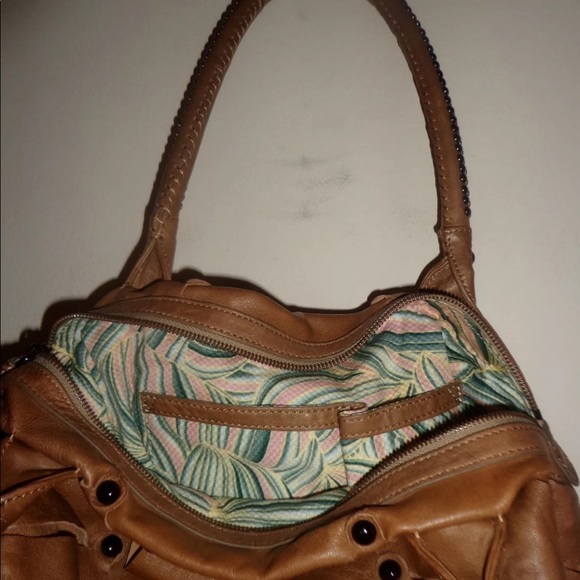 DAVID & SCOTTI LEATHER SCARF LARGE STUDDED SATCHEL BAG - BROWN - Picture 6 of 9